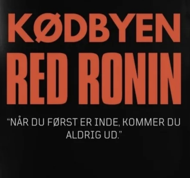 Plakat for Kødbyen Red Ronin med rød titel på sort baggrund
