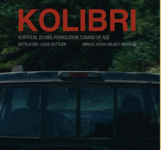 Plakat for Kolibri med rød titel over en bus i et grønt landskab